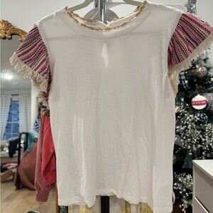 White Top with Pink and Cream Accents